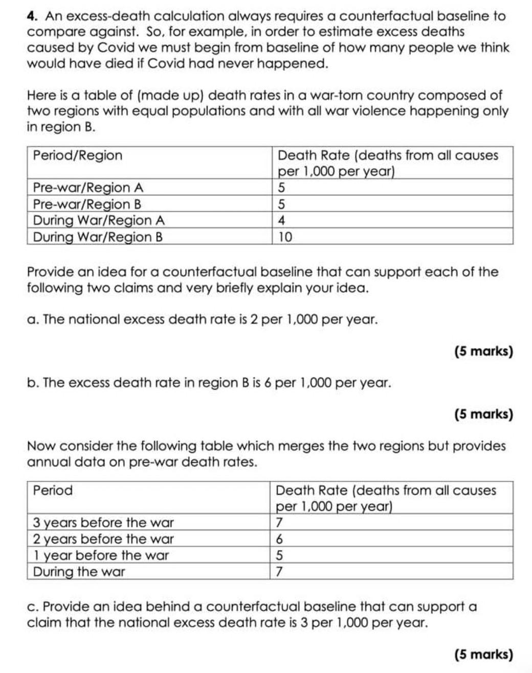 4 An Excess Death Calculation Always Requires A Counterfactual Baseline To Compare Against So For Example In Order T 1