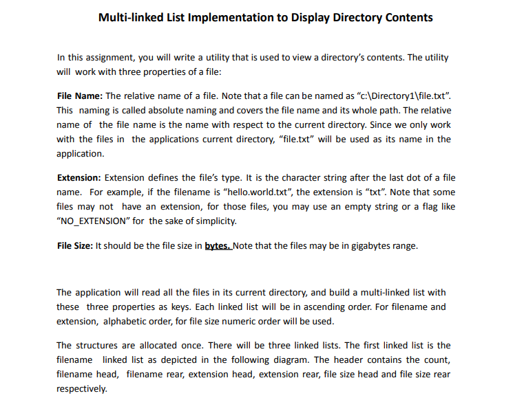 Multi Linked List Implementation To Display Directory Contents In This Assignment You Will Write A Utility That Is Used 1
