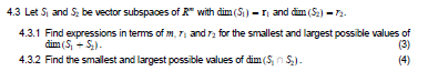 4 3 Let S And S Be Vector Subspaces Of R With Dim Si And Dim 52 12 4 3 1 Find Expressions In Terms Of M 7 A 1