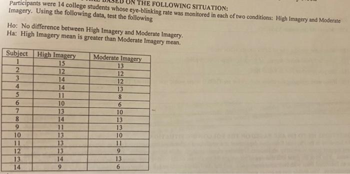 The Following Situation Participants Were 14 College Students Whose Eye Blinking Rate Was Monitored In Each Of Two Cond 1