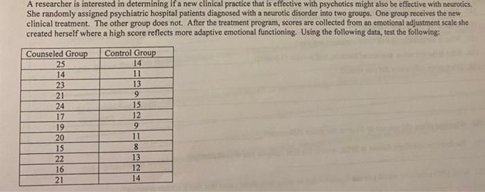 A Researcher Is Interested In Determining If A New Clinical Practice That Is Effective With Psychotics Might Also Be Eff 1
