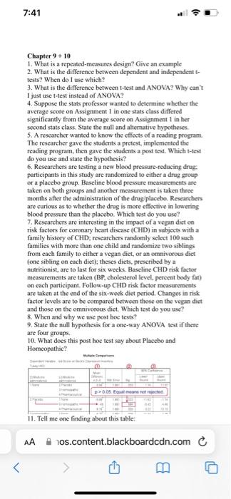 7 41 Chapter 9 10 1 What Is A Repeated Measures Design Give An Example 2 What Is The Difference Between Dependent A 7