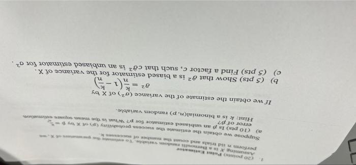 1 20 Point Asuming Is Een Variate To Perform Tid Trials And Count The Name Of Suppose We Obtain The Estimate The Su 1