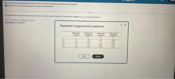 Uo Svo Use The Accompanying Regression Constants And Coaches To Complete Purta A Tough Below Click The Icon To View The 1