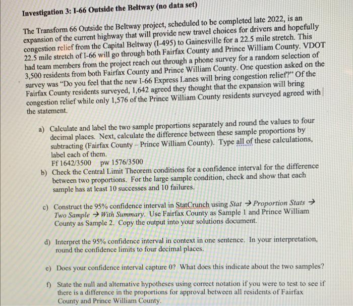 Investigation 3 1 66 Outside The Beltway No Data Set The Transform 66 Outside The Beltway Project Scheduled To Be Co 1