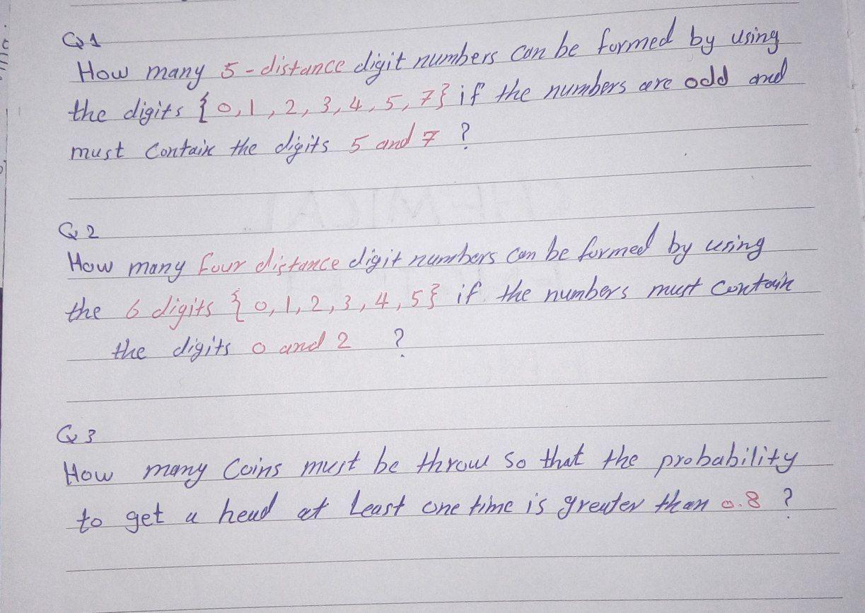 Q1 How Many 5 Distance Digit Numbers Can Be Formed By Using The Digits 0 1 2 3 4 5 7 If The Numbers Are Odd An 1