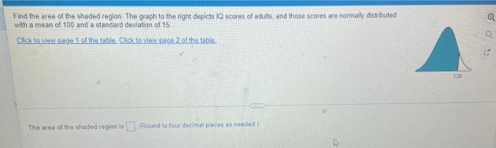 Of Find The Area Of The Shaded Region The Graph To The Right Depicts 10 Scores Of Adults And Those Scores Are Normally 1