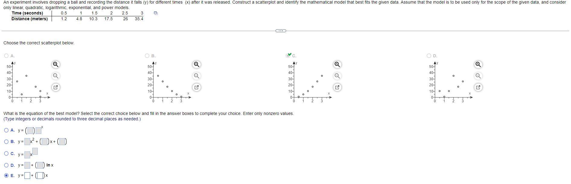 An Experiment Involves Dropping A Ball And Recording The Distance It Falls Y For Different Times X After It Was Rele 1
