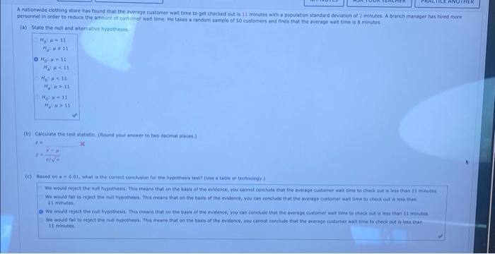 Another A Nationwide Clothing Store Has Found That The Average Customer Wart Time To Get Checked Out Le 11 Minutes With 1
