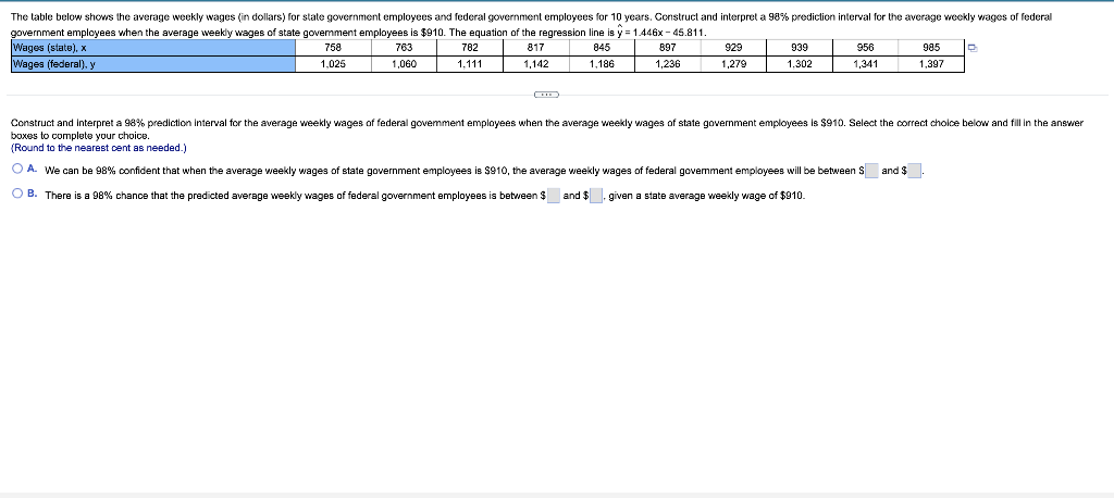 The Table Below Shows The Average Weekly Wages In Dollars For State Government Employees And Federal Government Employ 1
