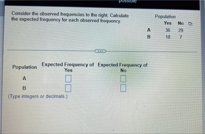 Possidie Consider The Observed Frequencies To The Right Calculate The Expected Frequency For Each Observed Frequency 2 1