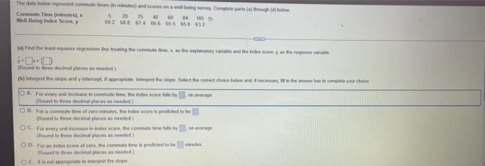 The Data Below Represent Comment Leurs In It And Scores On A Well Being Survey Compluto Parts Al Through D Bolo Come 1