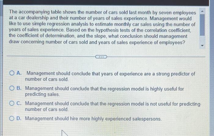 The Accompanying Table Shows The Number Of Cars Sold Last Month By Seven Employees At A Car Dealership And Their Number 1