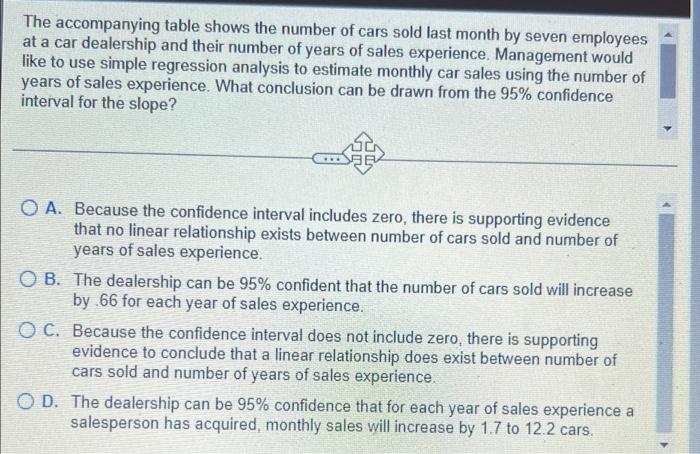 The Accompanying Table Shows The Number Of Cars Sold Last Month By Seven Employees At A Car Dealership And Their Number 1