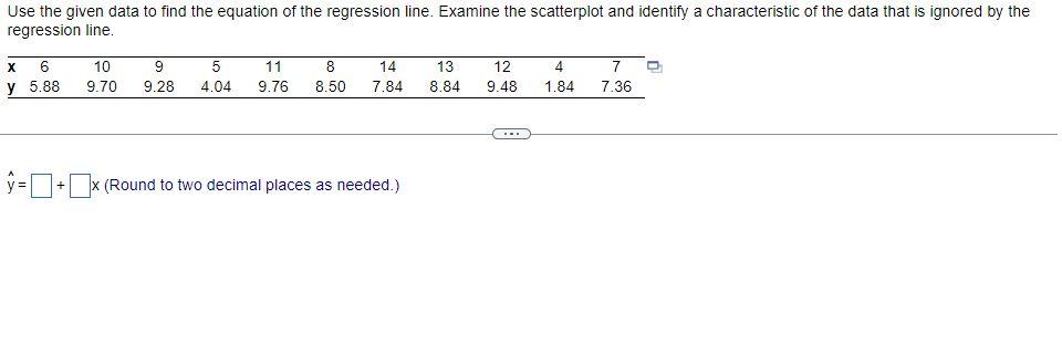 Use The Given Data To Find The Equation Of The Regression Line Examine The Scatterplot And Identify A Characteristic Of 1