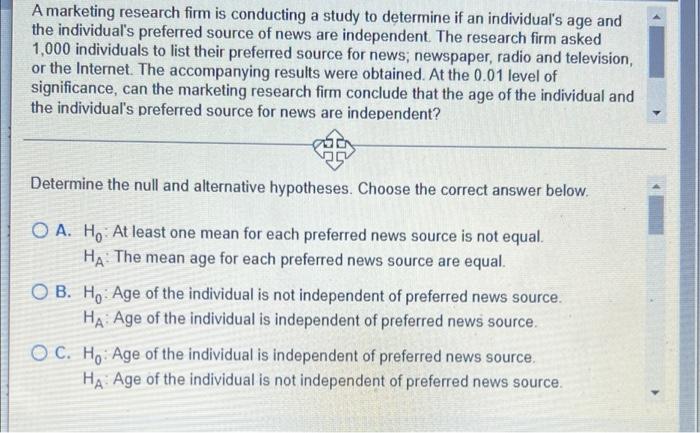 A Marketing Research Firm Is Conducting A Study To Determine If An Individual S Age And The Individual S Preferred Sourc 1