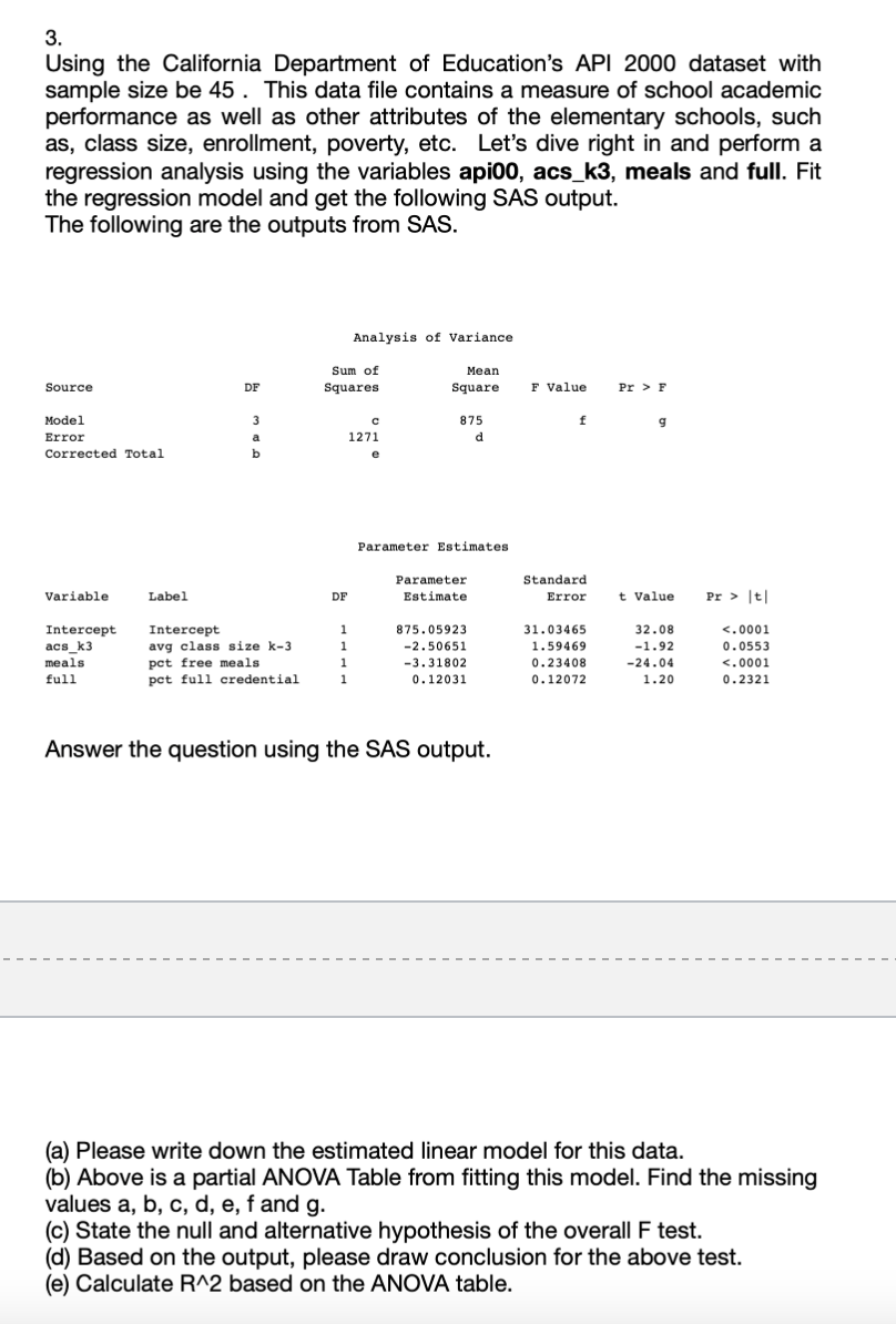 3 Using The California Department Of Education S Api 2000 Dataset With Sample Size Be 45 This Data File Contains A Mea 1