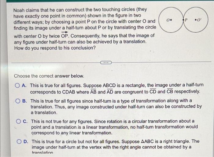0 Noah Claims That He Can Construct The Two Touching Circles They Have Exactly One Point In Common Shown In The Fig 1