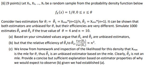 6 9 Points Let X1 X2 Xn Be A Random Sample From The Probability Density Function Below Fx X 1 2 0 Sxse Con 1