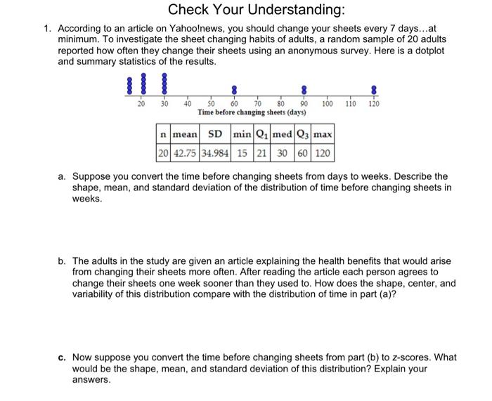 Check Your Understanding 1 According To An Article On Yahoo News You Should Change Your Sheets Every 7 Days At Mini 1