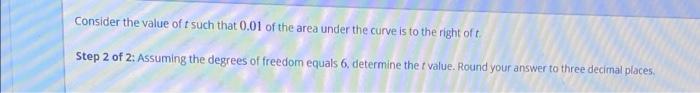 Consider The Value Of T Such That 0 01 Of The Area Under The Curve Is To The Right Oft Step 2 Of 2 Assuming The Degrees 1