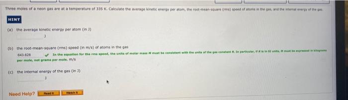 Three Moles Of A Nean Gas Are At A Temperature Of 33 K Calculate The Average Kinetic Energy Per Atom The Root Mean Squ 2