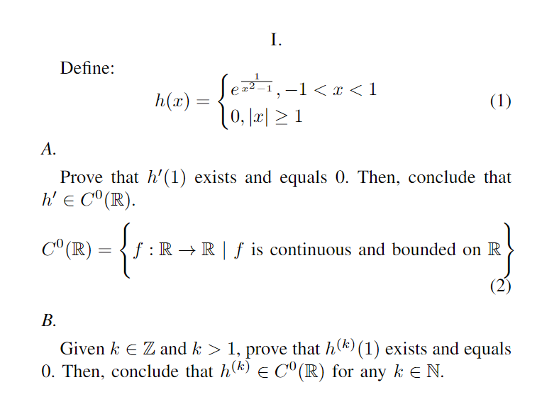 I Define Lezz 1 1 X 1 H X 1 10 1x 1 A Prove That H 1 Exists And Equals 0 Then Conclude That H E C R 1