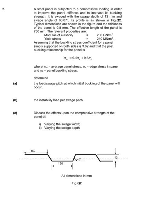 A Steel Panel Is Subjected To A Compressive Loading In Order To Improve The Panel Stiffness And To Increase Its Buckling 1