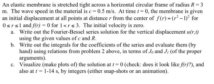 An Elastic Membrane Is Stretched Tight Across A Horizontal Circular Frame Of Radius R 3 M The Wave Speed In The Mater 1