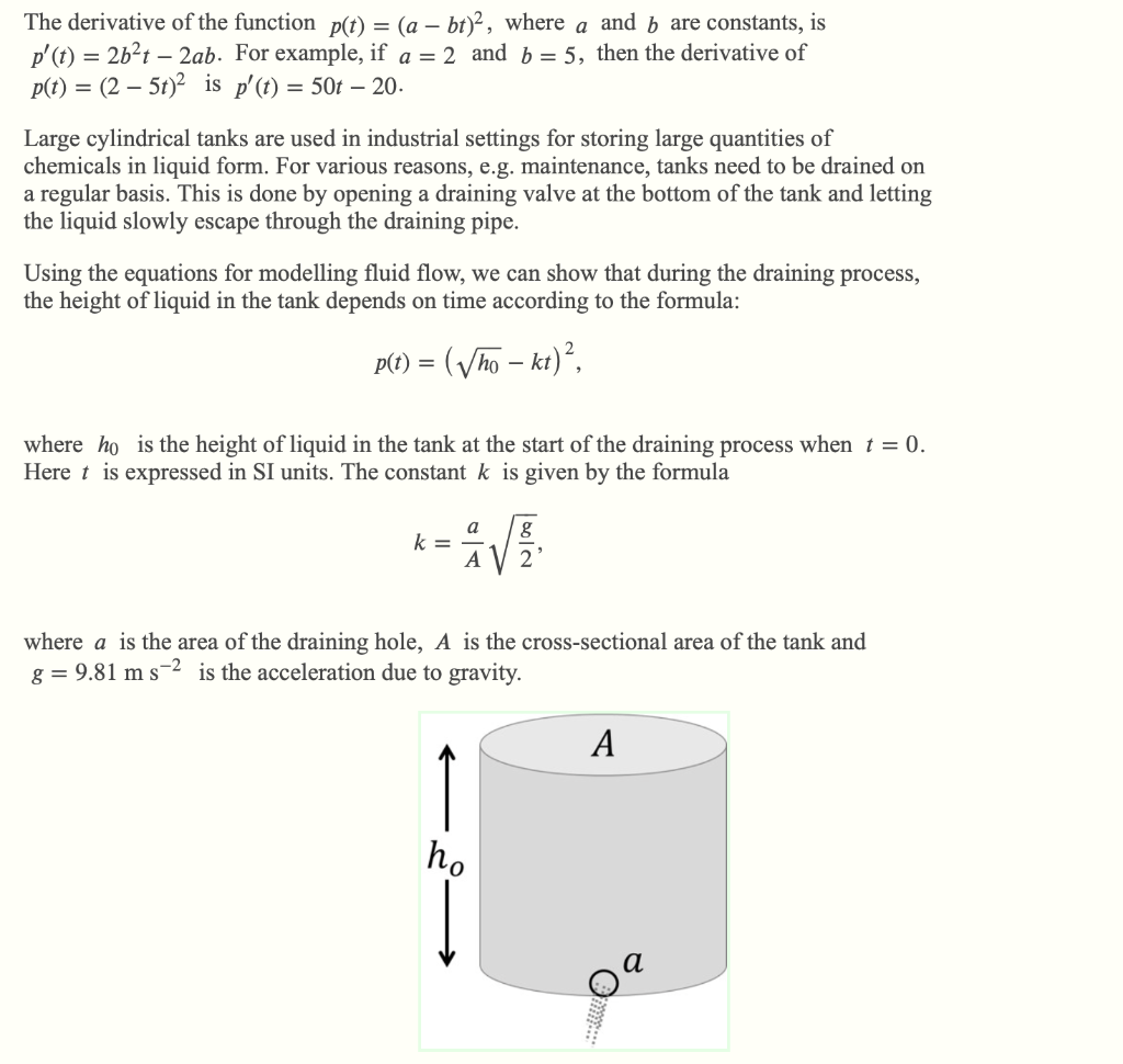 The Derivative Of The Function P T A Bt 2 Where A And B Are Constants Is P T 2b2t 2ab For Example If A 1