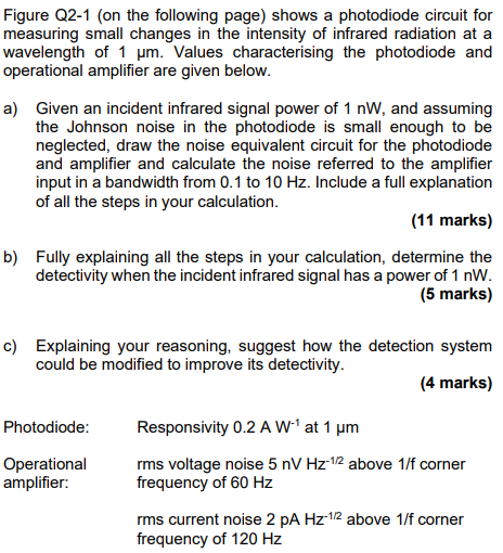 Figure Q2 1 On The Following Page Shows A Photodiode Circuit For Measuring Small Changes In The Intensity Of Infrared 1