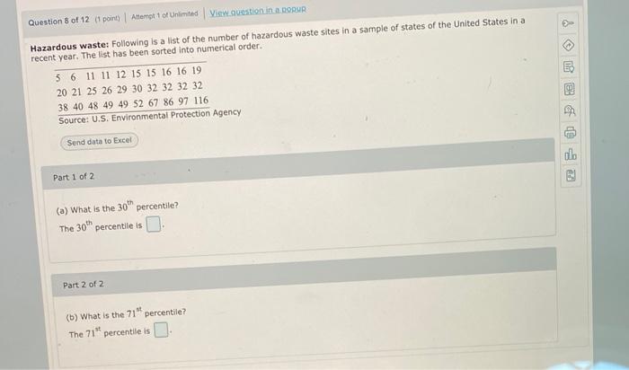 Question 8 Of 12 It Point Attempt 1 Unlimited View Question In A Dorur Y No Hazardous Waste Following Is A List Of The 1