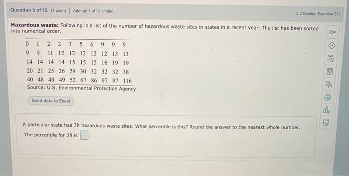 Question 9 Of 12 Polot Attempt 1 Of Unlimited 3 3 Section Exercise 311 Hazardous Waste Following Is A List Of The Num 1