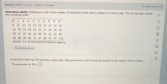 Question 9 Of 12 Polot Attempt 1 Of Unlimited 3 3 Section Exercise 311 Hazardous Waste Following Is A List Of The Num 1