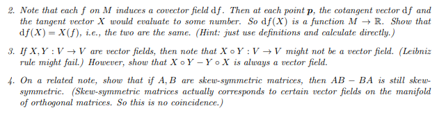 2 Note That Each F On M Induces A Covector Field Of Then At Each Point P The Cotangent Vector Df And The Tangent Vect 1
