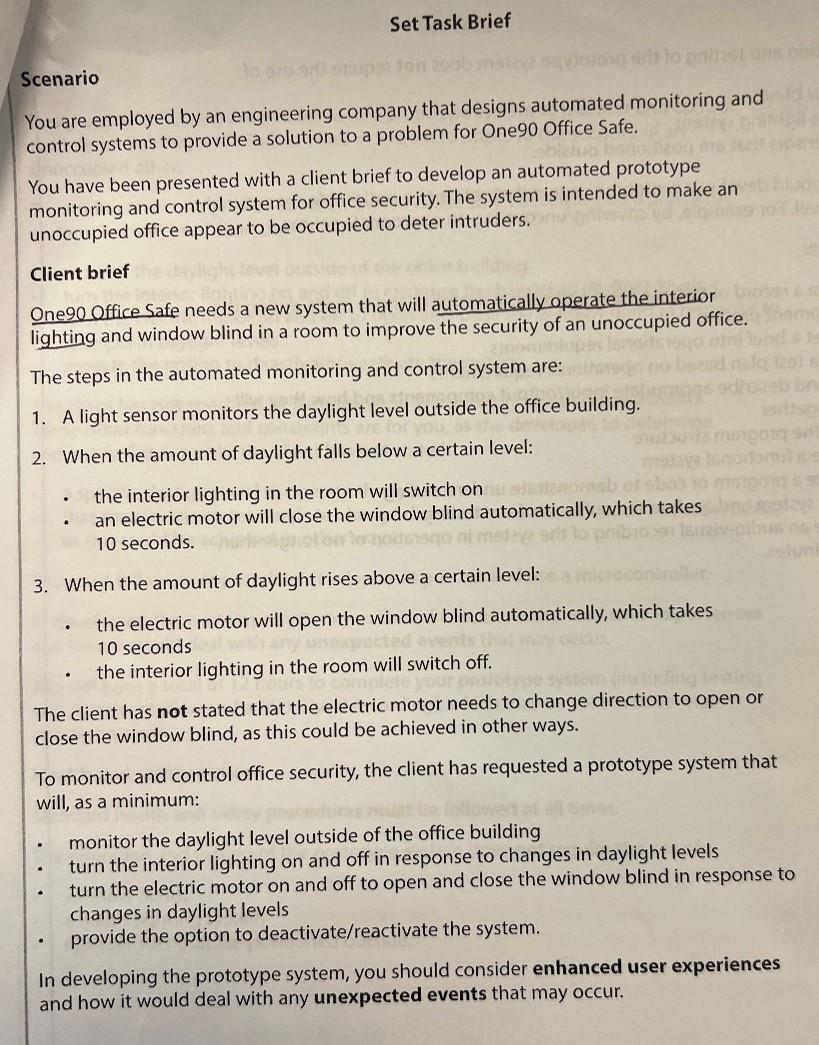 Set Task Brief To Docg Scenario You Are Employed By An Engineering Company That Designs Automated Monitoring And Control 1