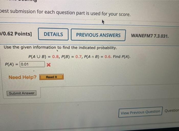 Sest Submission For Each Question Part Is Used For Your Score 3 0 62 Points Details Previous Answers Wanefm7 7 3 031 1