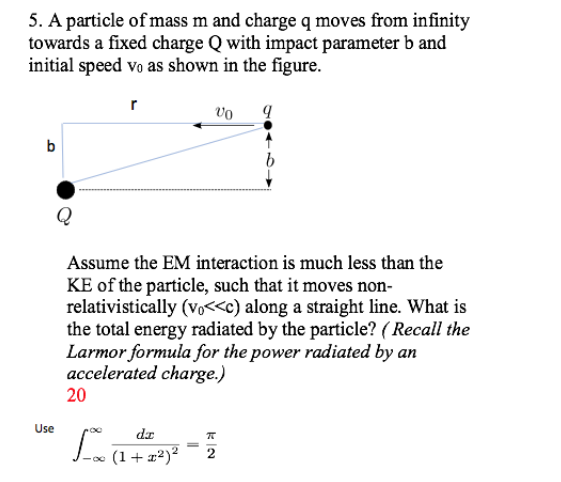 5 A Particle Of Mass M And Charge Q Moves From Infinity Towards A Fixed Charge Q With Impact Parameter B And Initial Sp 1
