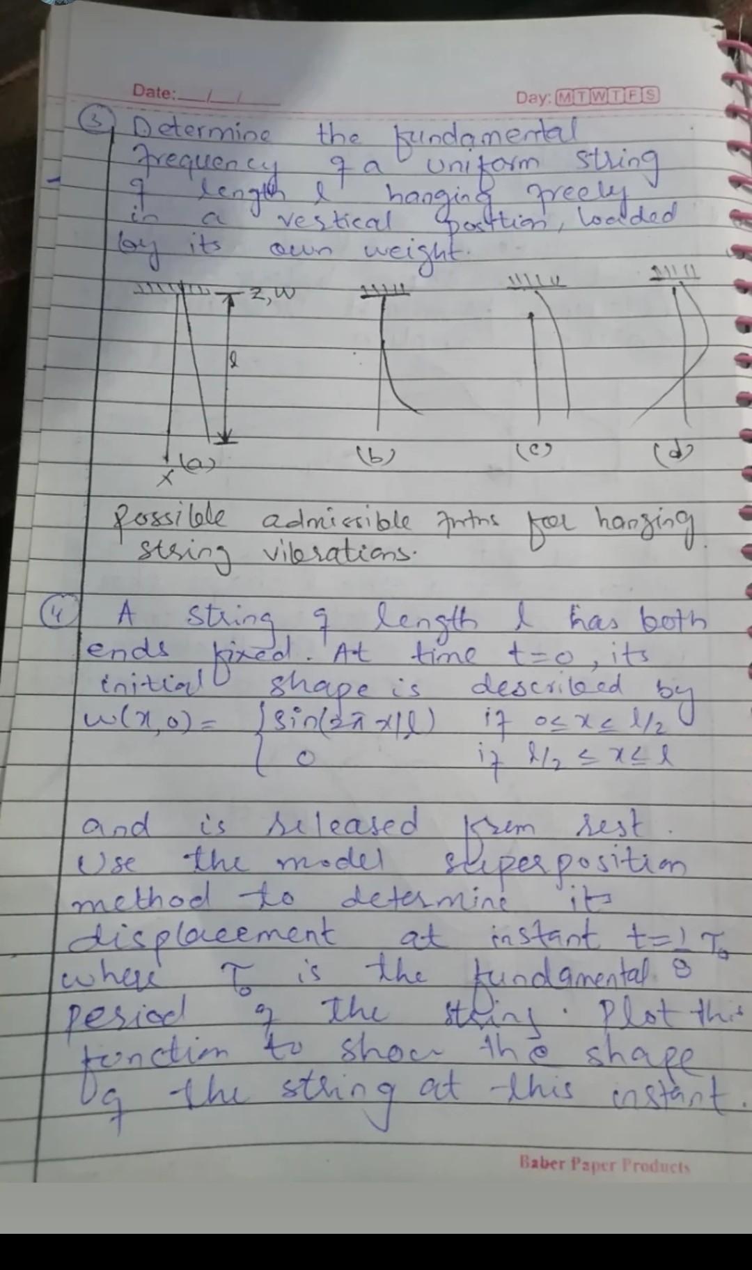 Date Day Mtwtes 6 Determine Frequeocit Qe Hanging Greedded The Fundamental Uniform String Vestical Own Loaded Weight 1