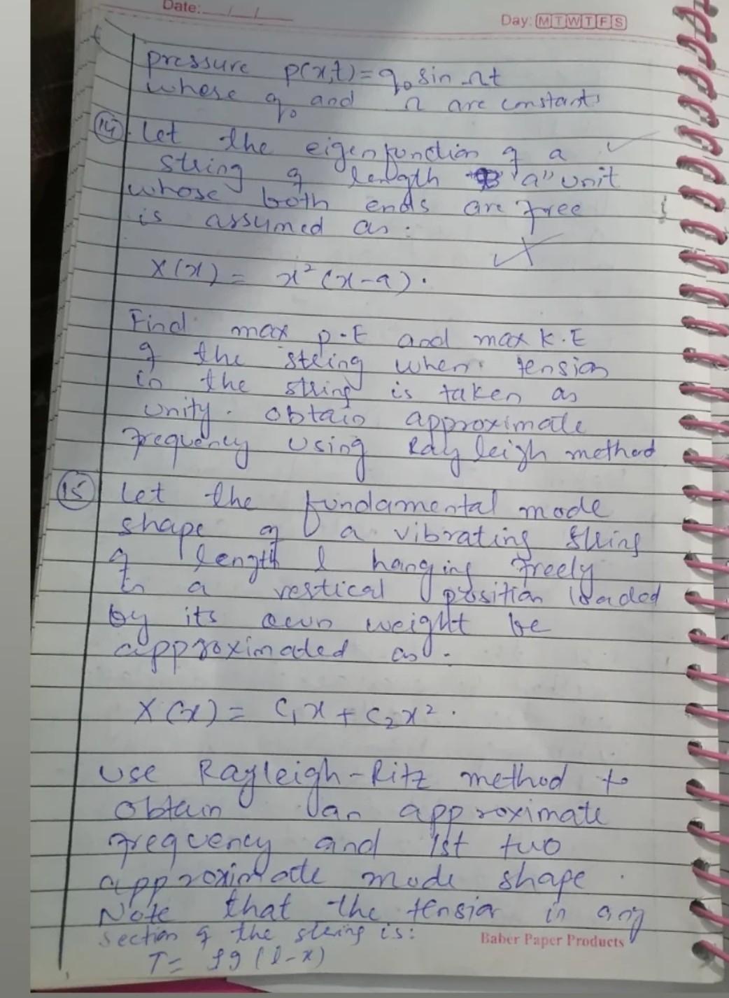 Date Day Mtwtes And Are Constants Pressure Pragt 9 Sin Ant Where 4 Let The Eigen Fondina Whose String A Length O 1