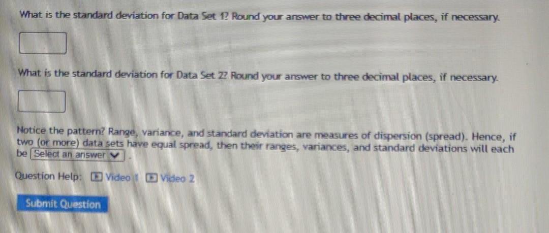 Consider The Two Following Sample Data Sets Notice That Each Observation And Data Set 2 Is 10 More Than Each Observation 2