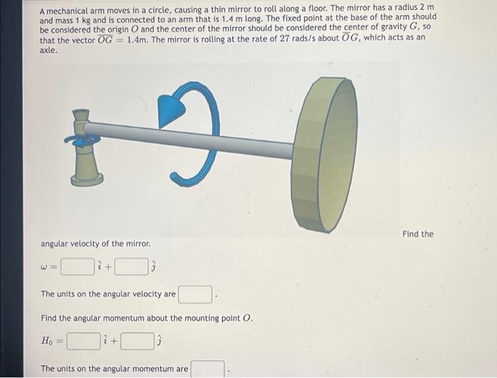 A Mechanical Arm Moves In A Circle Causing A Thin Mirror To Roll Along A Floor The Mirror Has A Radius 2 M And Mass 1 1