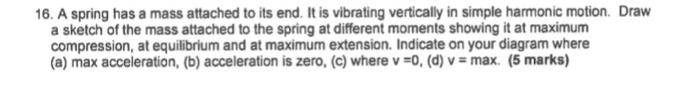 16 A Spring Has A Mass Attached To Its End It Is Vibrating Vertically In Simple Harmonic Motion Draw A Sketch Of The 1
