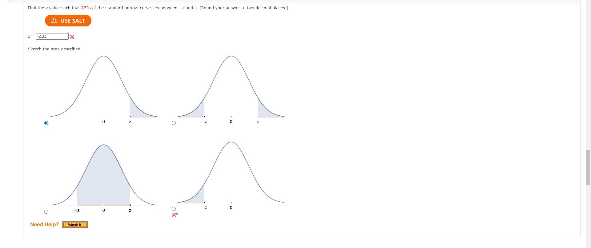 Find The Z Value Such That 87 Of The Standard Normal Curve Lies Between Z And Z Round Your Answer To Two Decimal Pla 1