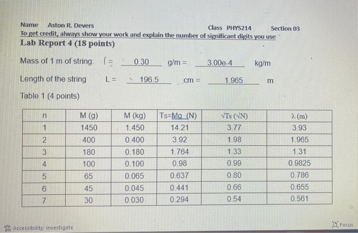 Name Aston R Devers Class Phys214 Section 03 To Get Credit Always Show Your Work And Explain The Number Of Significant 1