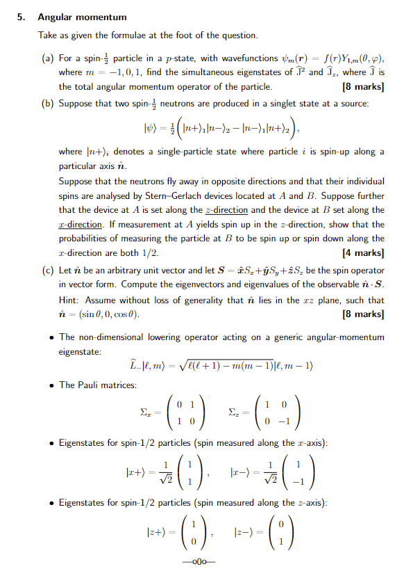 Lub In 12 2 12 V 2 In 5 Angular Momentum Take As Given The Formulae At The Foot Of The Question A For 1