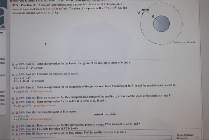 Homework Been Water 129 Problem 14 A Satellite Is Traveling Around A Planet In A Circular Orbit With Radius R It Mov 1