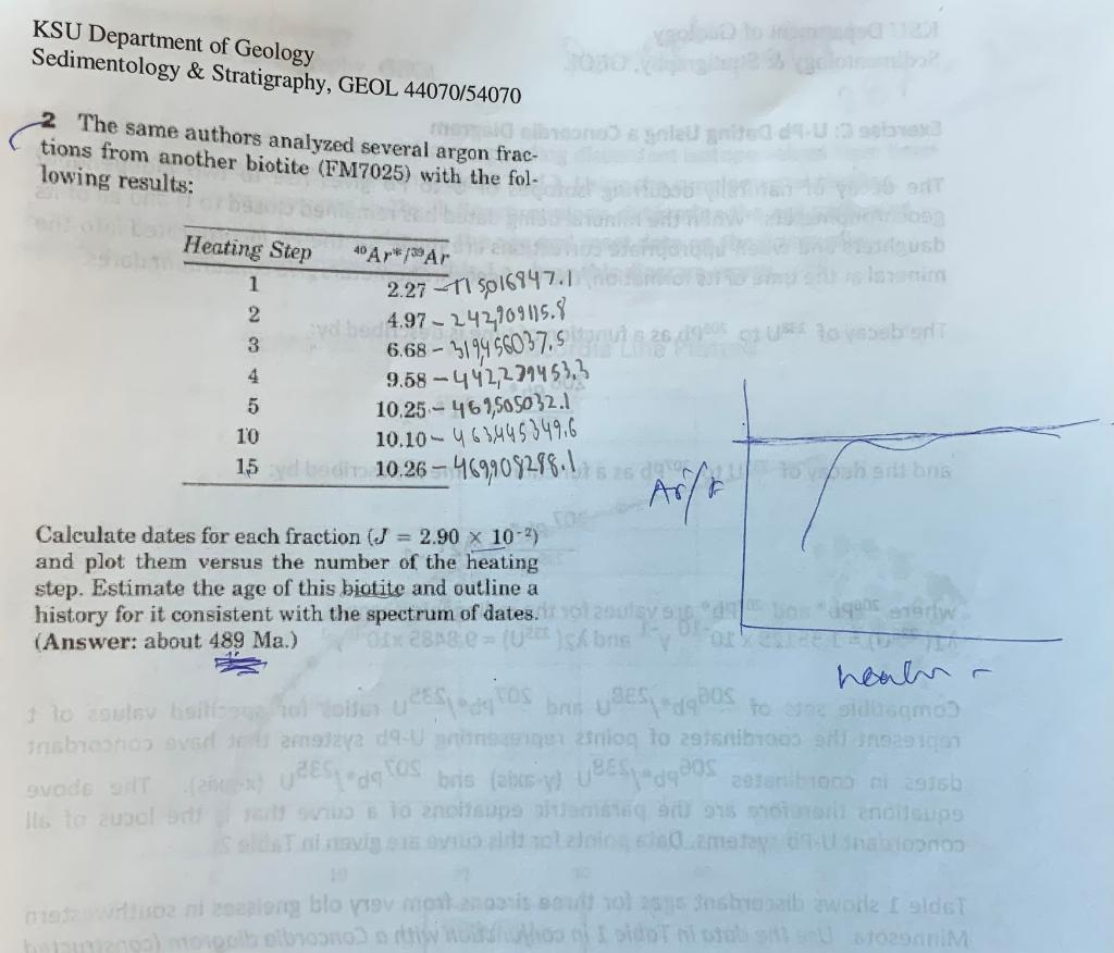 The Same Authors Analyzed Several Argon Fractions From Another Biotite Fm7025 With The Following Results Calculate Da 1