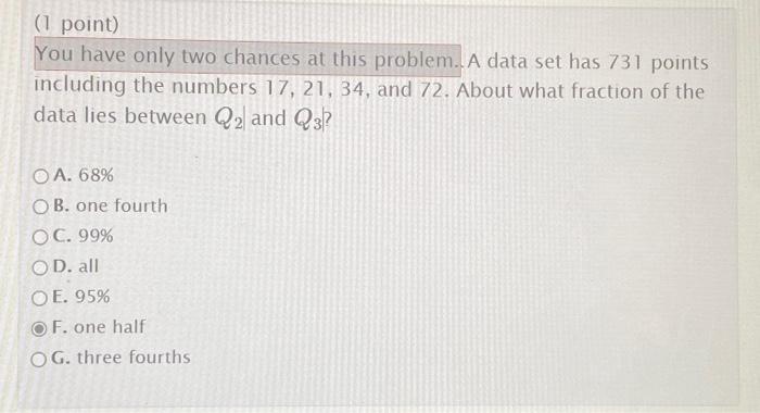 1 Point You Have Only Two Chances At This Problem A Data Set Has 731 Points Including The Numbers 17 21 34 And 72 1