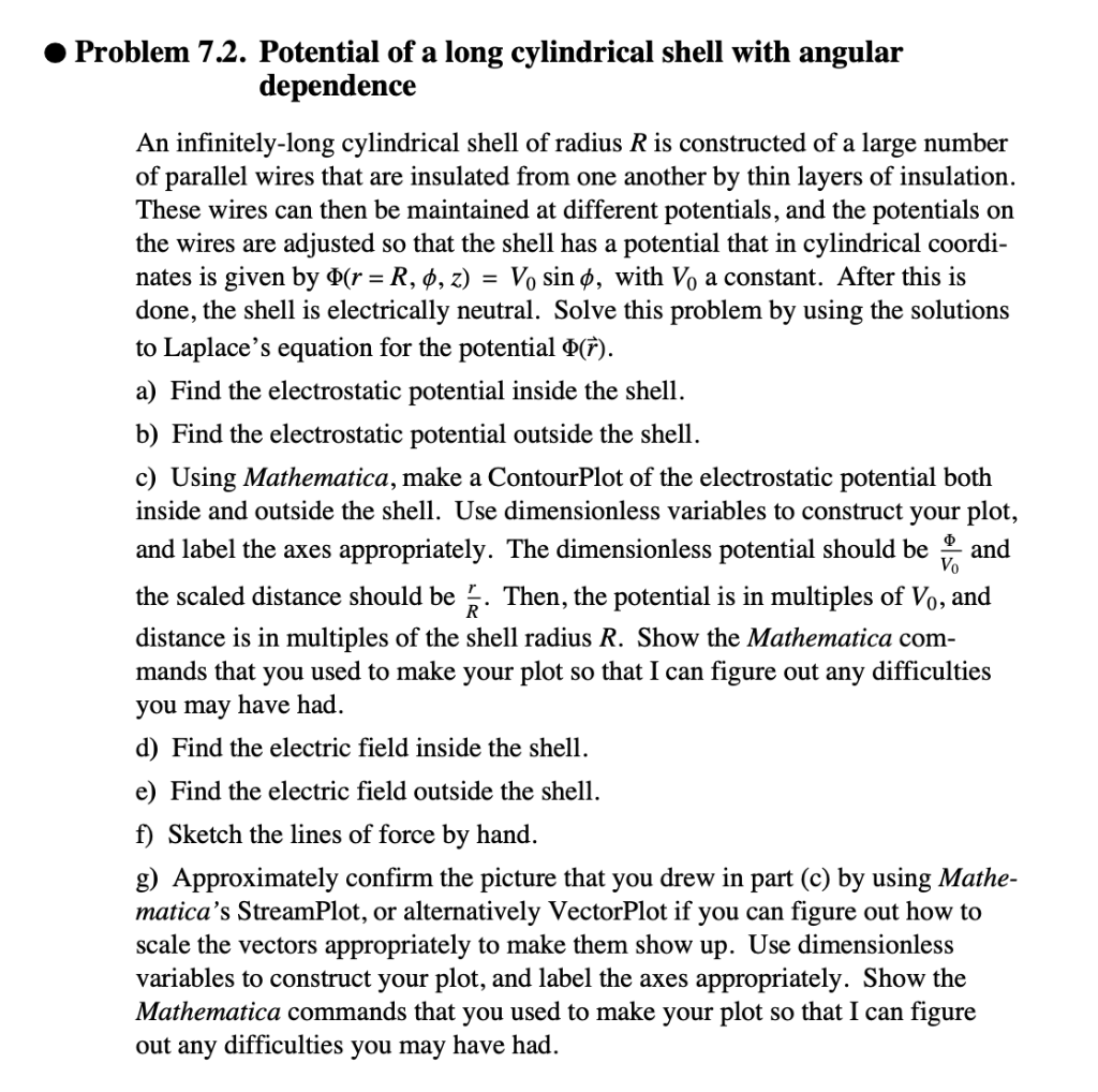 Problem 7 2 Potential Of A Long Cylindrical Shell With Angular Dependence Vo An Infinitely Long Cylindrical Shell Of 1